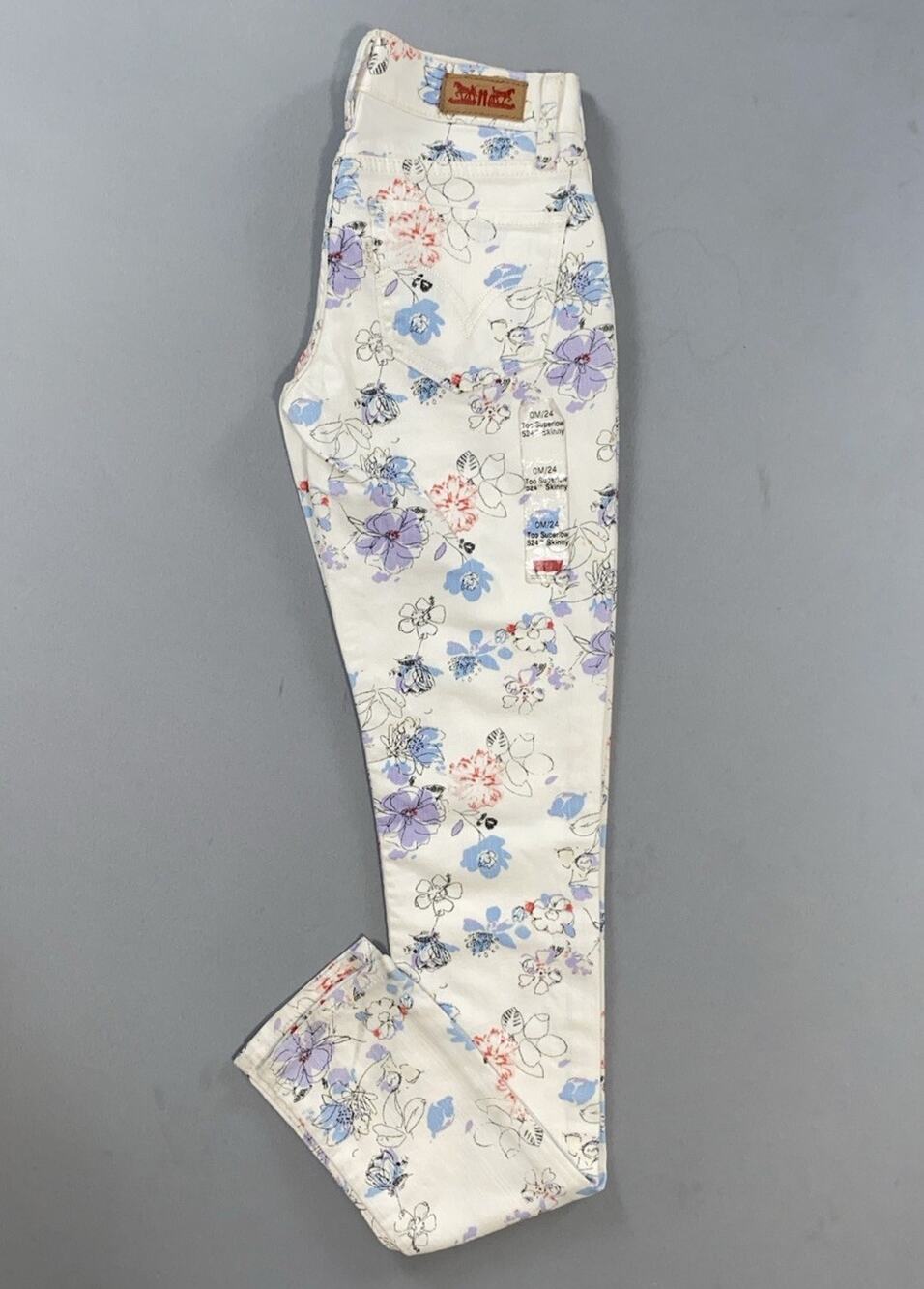 Levis 524 Too Superlow 5-Pocket Stretch Denim Skinny Jeans. Floral, Women's 24.